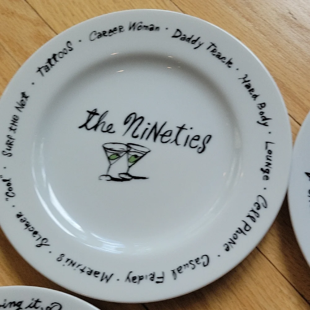 Pottery Barn  Decade Plates Set Of 7 White and Black Salad Plates